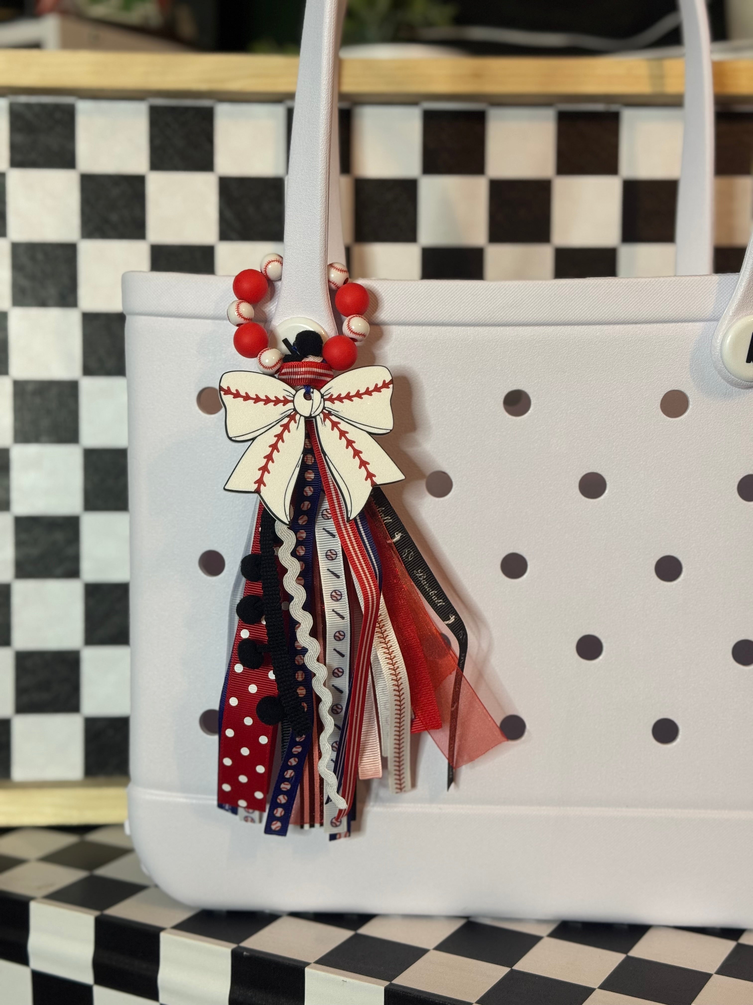 Baseball bow bag tag
